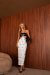 Vestido Midi de Crepe Cut Out e Couro Sintético Editorial Preto e Branco